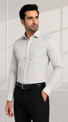 Men’s White Green Red Check Formal Shirt