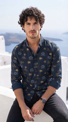 Mens Dark Green/Black Tricycle Print Casual shirt