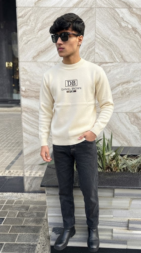 Mens Imported Rabbit Wool Sweater Cream DB