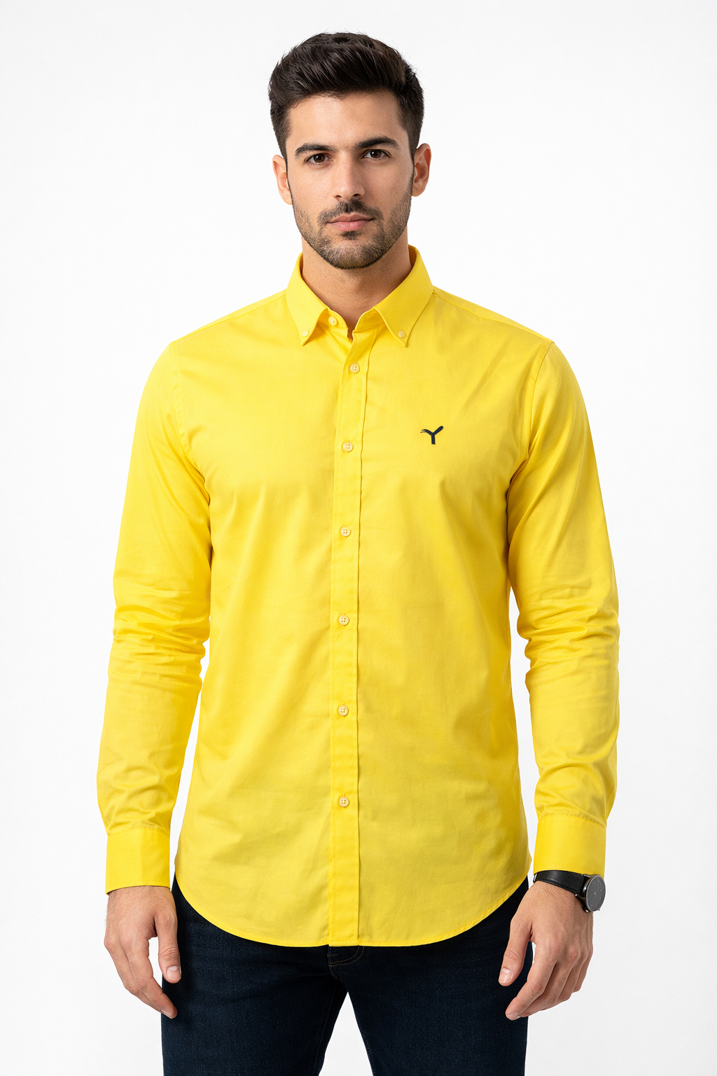Mens Bright Yellow Button-Down casual shirt