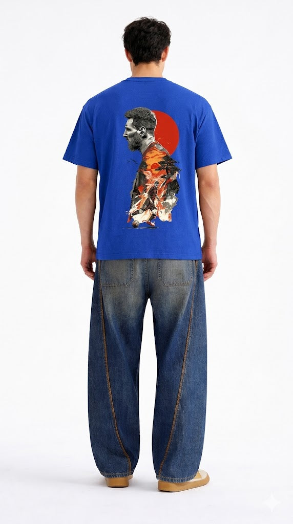 Mens Royal Blue Messi Typography Print Downshoulder T-shirt