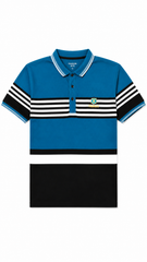 Mens Blue Striped Color Block Polo Shirt