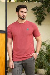 Men’s Coral Red Textured T-Shirt (Last Chance)