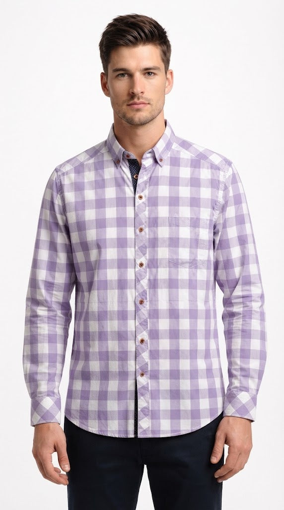 Mens Purple White Check Imported Casual Shirt