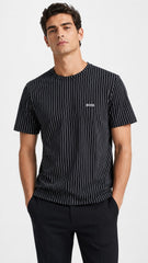 Men’s Black Vertical Pinstripe BOSS Logo T-Shirt