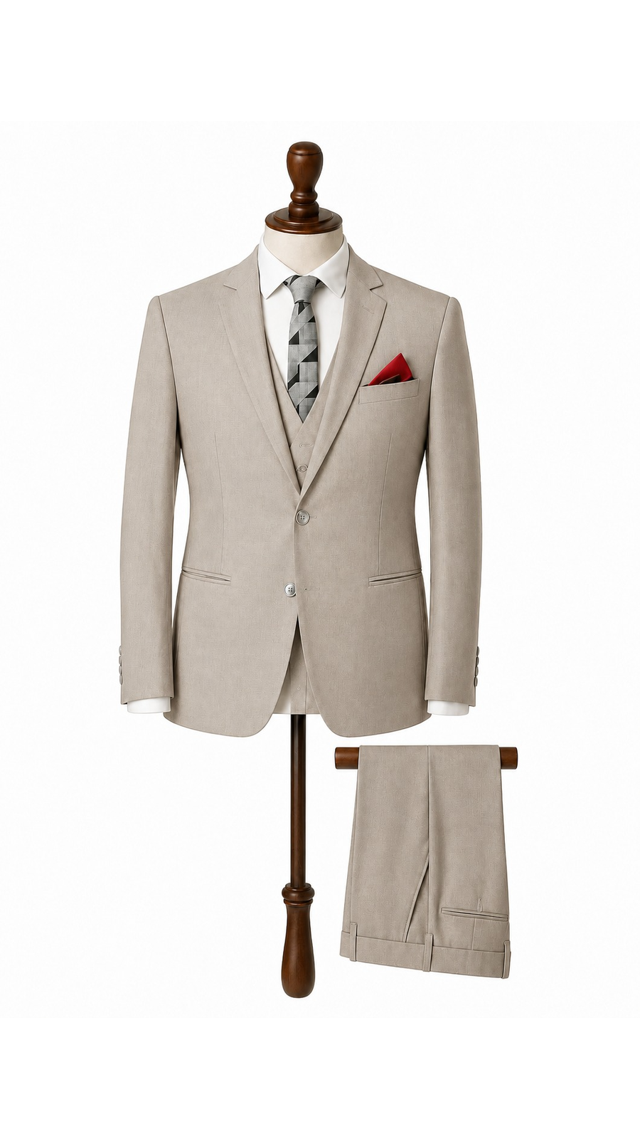 Men’s Beige Texture Formal 3 Pc Suit