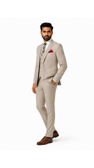 Men’s Beige Texture Formal 3 Pc Suit