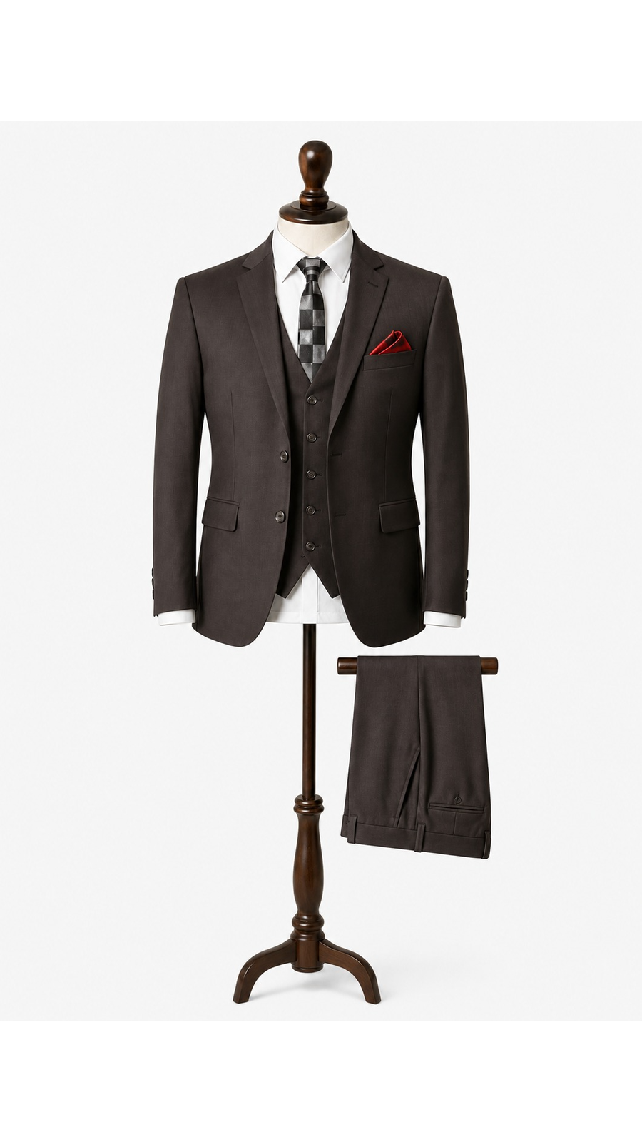 Mens Dark Brown Plain 3 Pc Suit