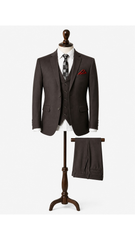 Mens Dark Brown Plain 3 Pc Suit