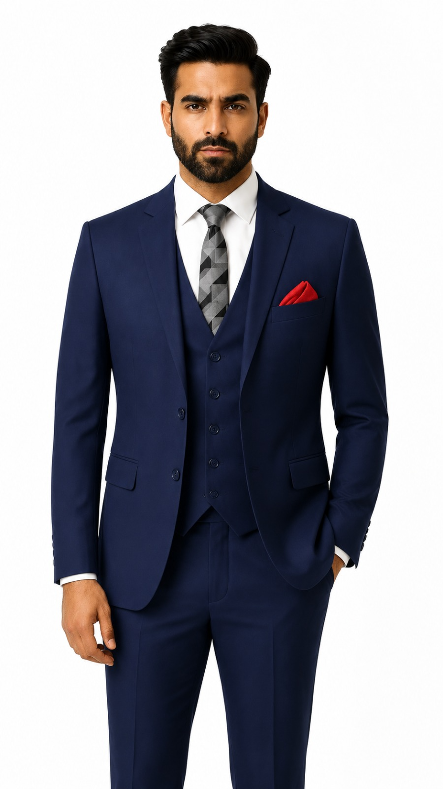 Mens Navy Blue Plain 3 Pc Suit