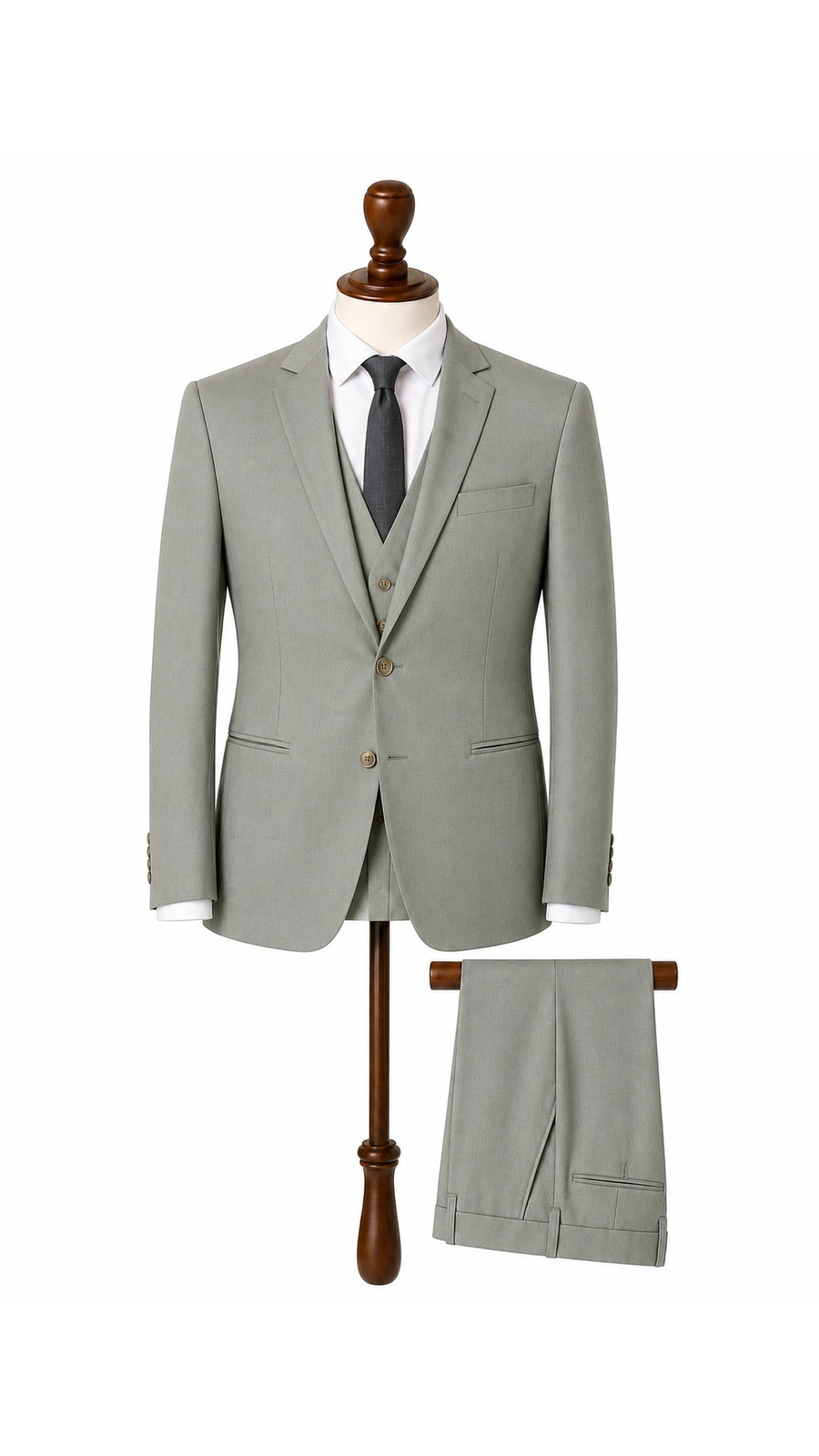 Mens Sage Green Plain 3 Pc Suit