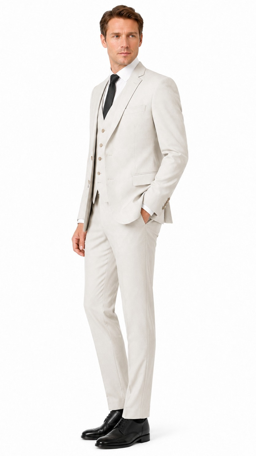 Men’s Off White Plain 3 Pc Suit