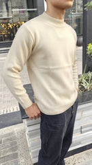 Mens Imported Rabbit Wool Sweater Cream Mock Neck