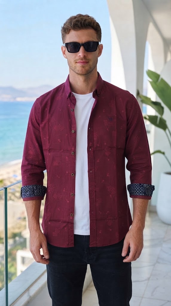 Mens Maroon Geometric Print Casual shirt