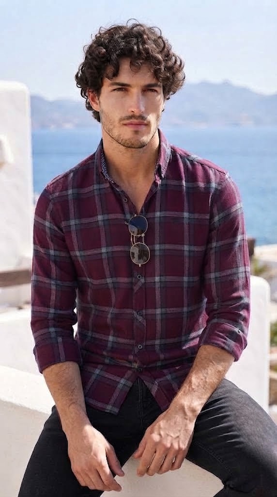 Mens Maroon Grey Check Imported Casual Shirt