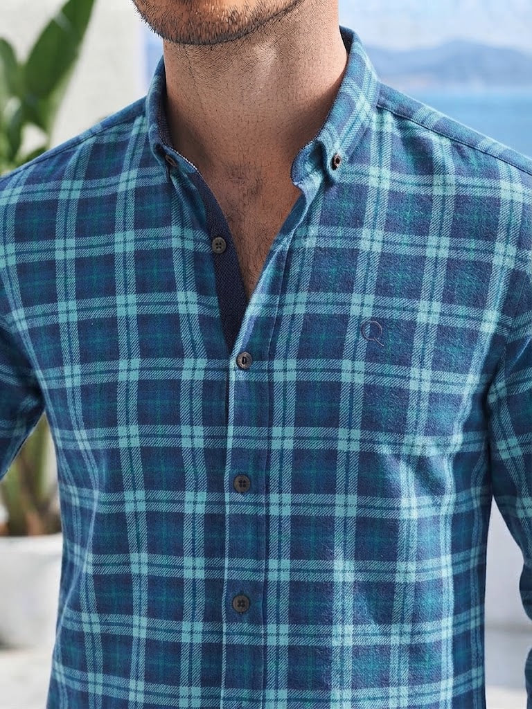 Mens Blue Green Check Imported Casual Shirt