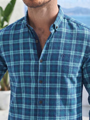Mens Blue Green Check Imported Casual Shirt