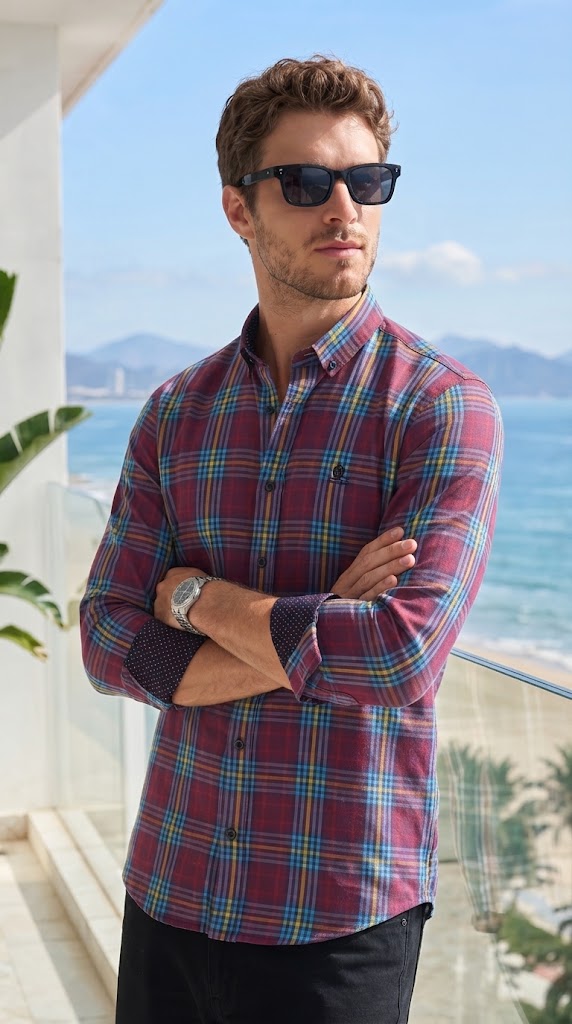 Mens Maroon Blue Yellow Check Imported Casual Shirt