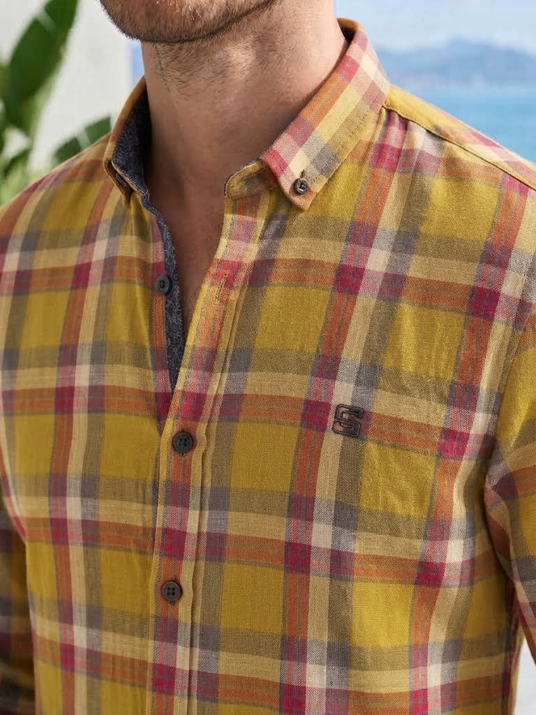 Mens Yellow Multi Checks Casual shirt